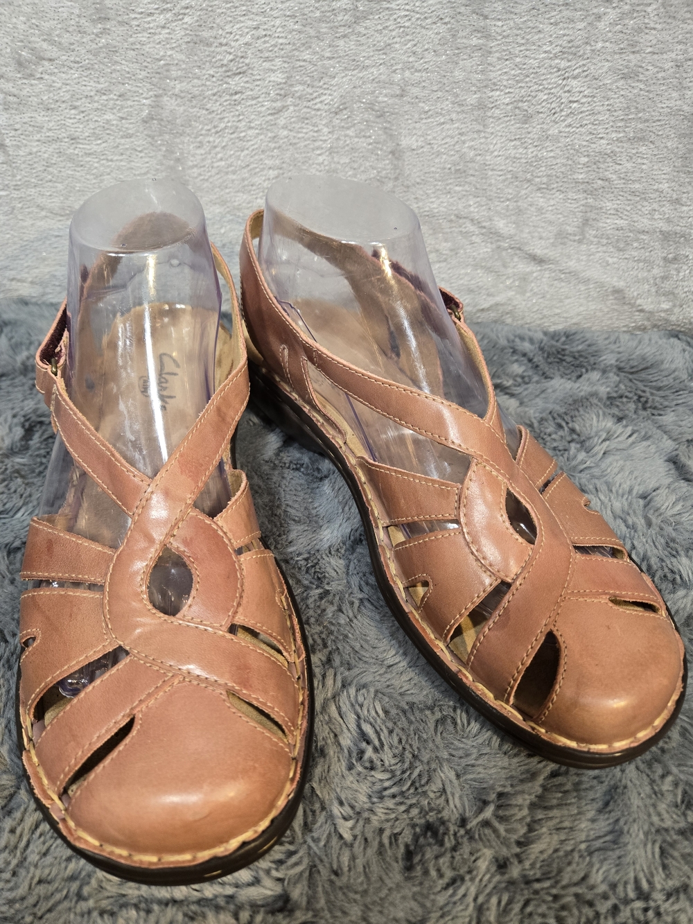 Clarks Tan Leather Cutout Slingback Sandals
